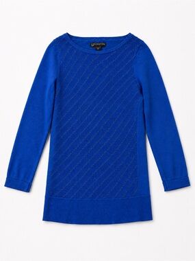 Covington Petite Royal Blue Textured Knit 3/4 Sleeve Sweater SP
